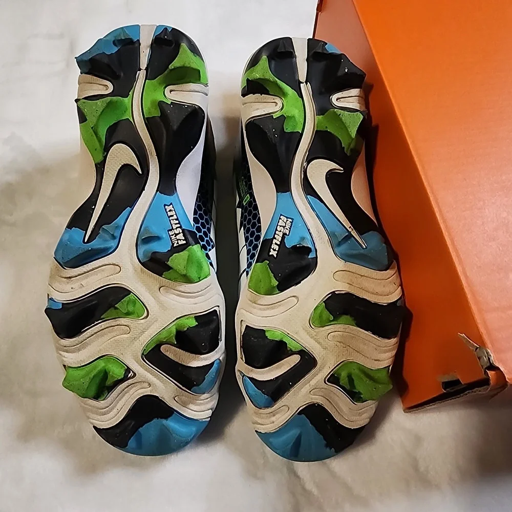 Nike Hyperdiamond 4 Keystone Youth Blue/Green Softball Cleats Size 2Y UEC